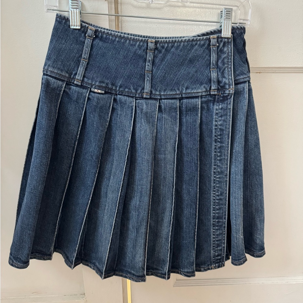 Vintage Burberry pleated denim wrap skirt